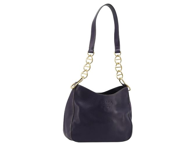PRADA Bolsa de ombro com corrente em couro roxo e dourado