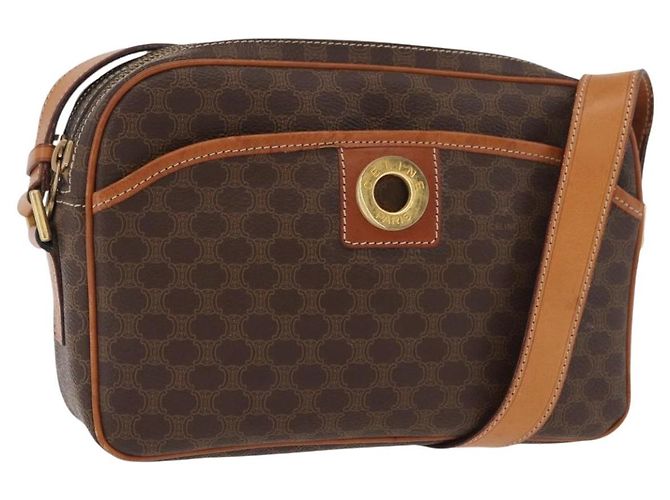 Céline CELINE Macadam Canvas Circle Shoulder Bag PVC Leather Brown Gold