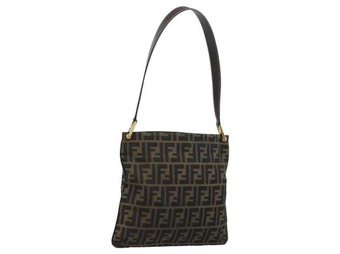 FENDI Zucca Canvas Shoulder Bag Black Brown