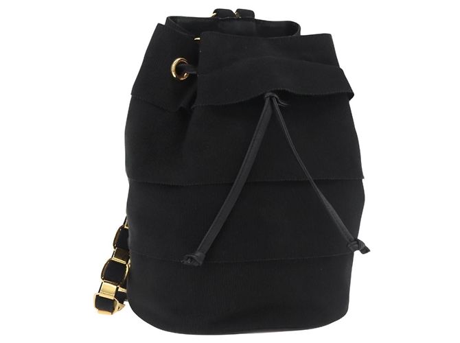 Salvatore Ferragamo Vala Chain Backpack Canvas Black Gold