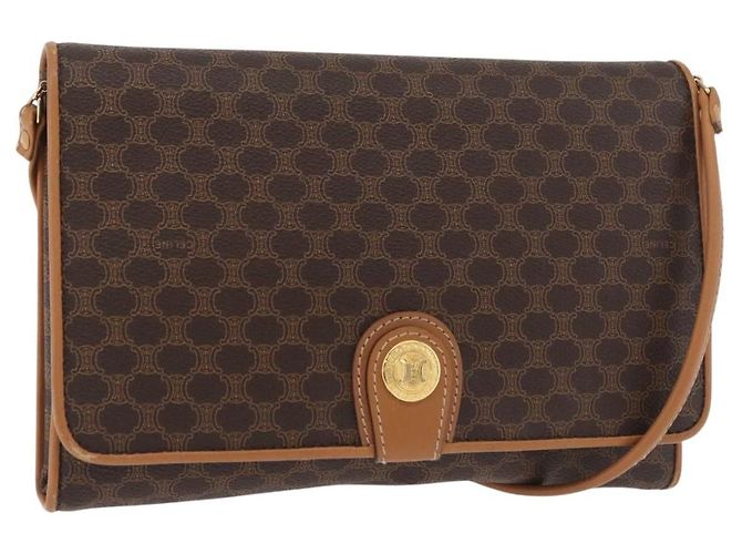 Céline CELINE Macadam Canvas Shoulder Bag PVC Leather Brown Gold
