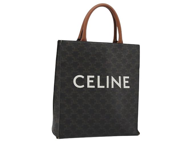 Céline CELINE Triomphe Canvas Vertical Cabas Tote Bag PVC Dark Brown Gold