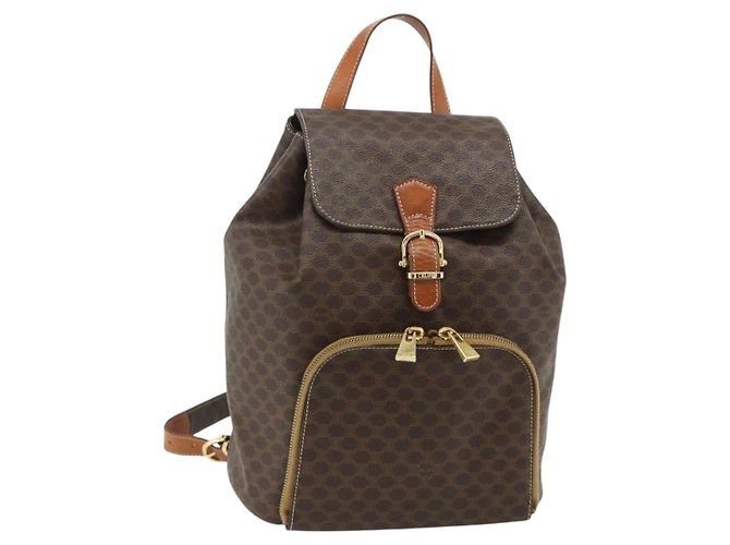 Céline CELINE Macadam Canvas Backpack PVC Leather Brown Gold