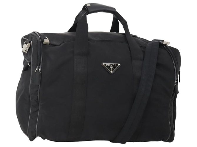 PRADA Bolsa Boston Nylon 2way Preta Prata