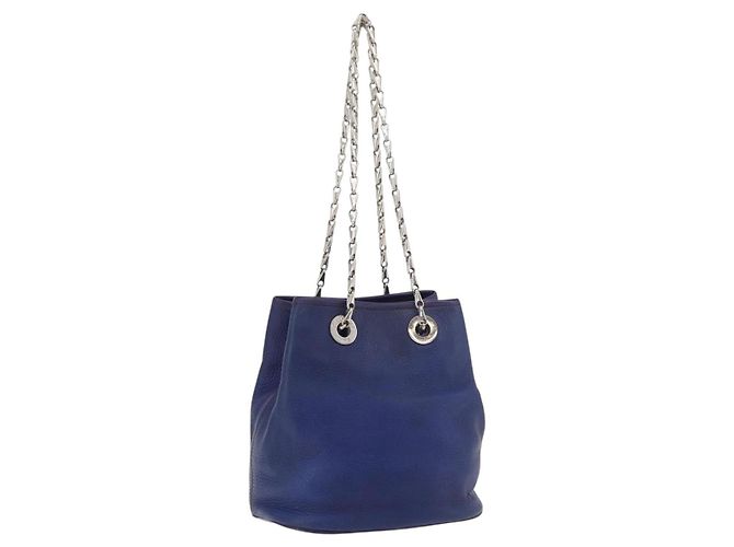 Céline CELINE Chain Shoulder Bag Leather Blue Silver