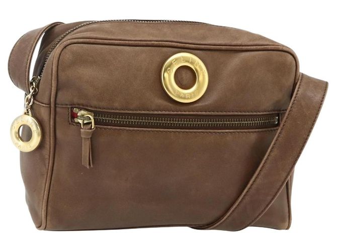 Céline CELINE Circle Shoulder Bag Leather Brown Gold