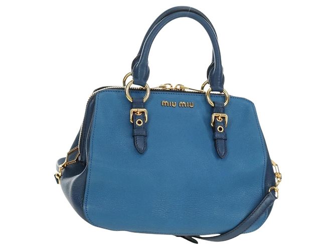 Miu Miu Hand Bag Leather 2way Blue Gold