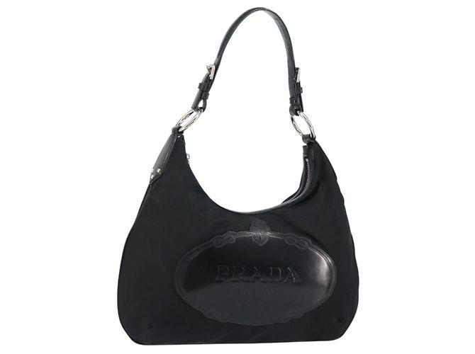 Borsa a tracolla PRADA in nylon nero e argento, autentica 156018