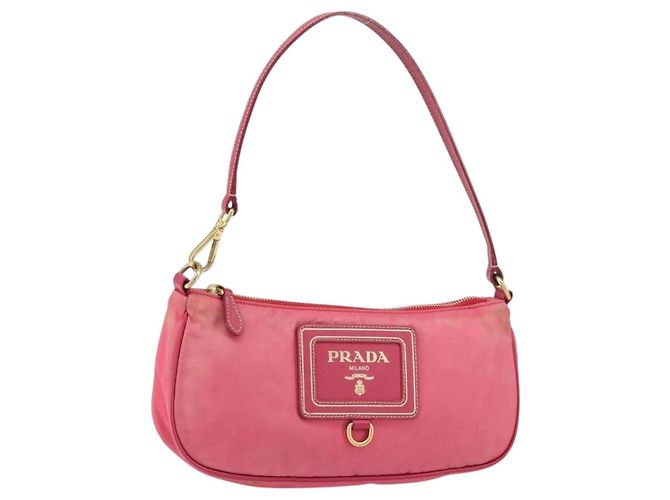 Borsa a tracolla PRADA in nylon e pelle, rosa e oro, autentica 155082