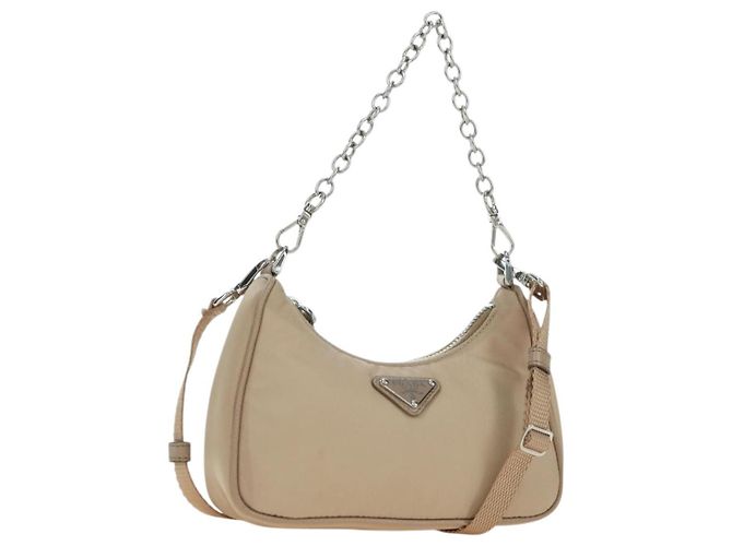 PRADA Schultertasche Nylon 2way Beige Silver