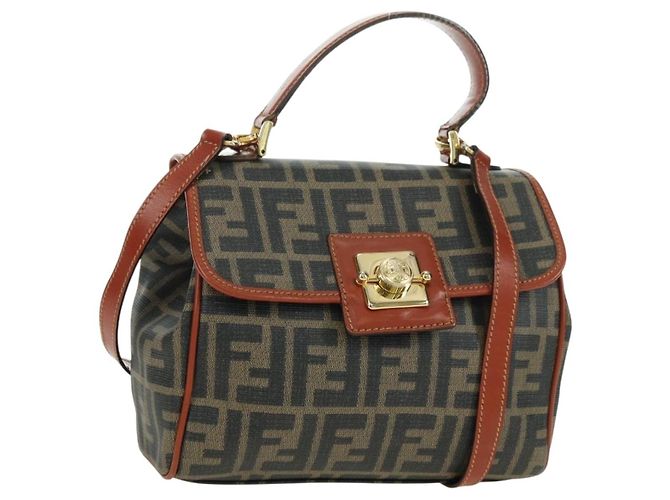 FENDI Zucca Canvas Shoulder Bag Black Brown