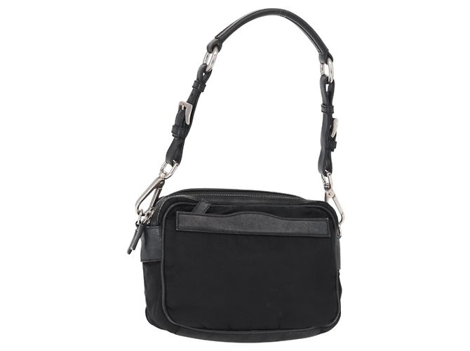 Borsa a tracolla PRADA in nylon nero e argento, autentica 155226