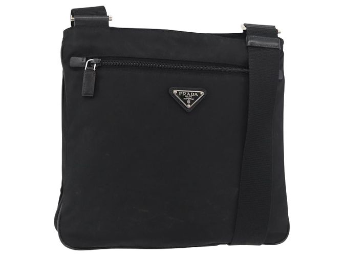 Borsa a tracolla PRADA in nylon nero e argento, autentica, codice articolo ep14418A