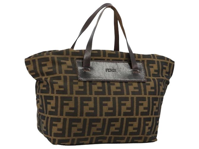 FENDI Zucca Canvas Hand Bag Black Brown