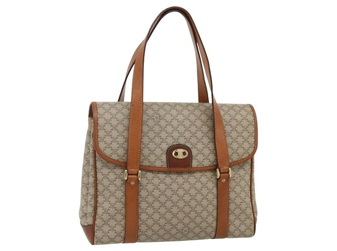 Céline CELINE Macadam Canvas Handtasche PVC Beige Gold