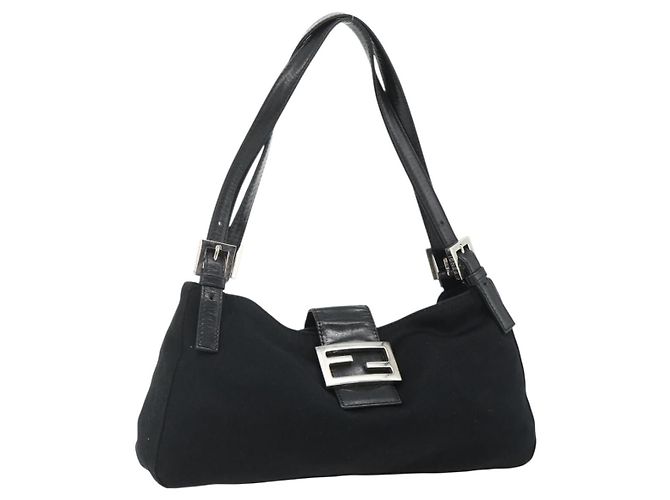 FENDI Mamma Baguette Shoulder Bag Nylon Black Silver