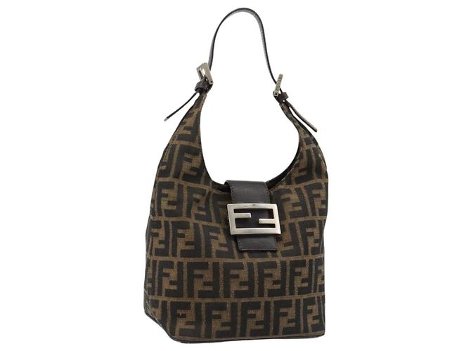 FENDI Zucca Canvas Handtasche Braun Schwarz Silber