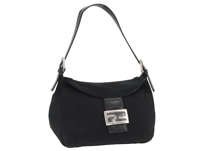 FENDI Mamma Baguette Shoulder Bag Nylon Black Silver