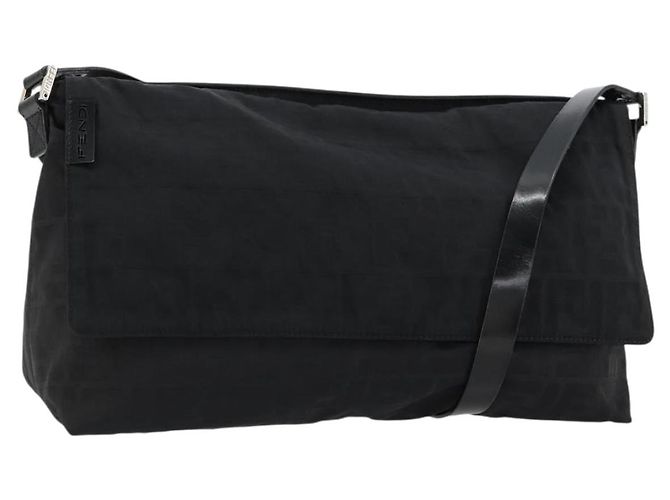 FENDI Zucca Canvas Shoulder Bag Black Silver