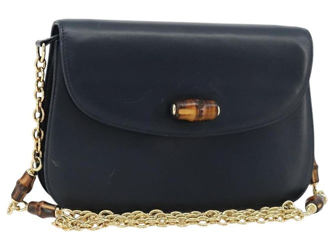 Bamboo GUCCI Bolsa de ombro em couro com corrente de bambu Navy Gold