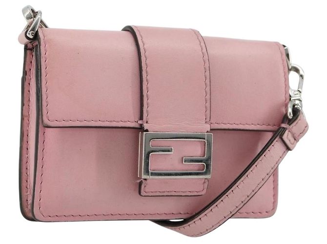FENDI Shoulder Pouch Leather Pink Silver