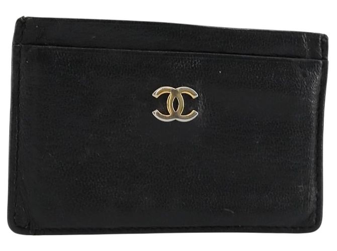 CHANEL Card Case Leather Black CC