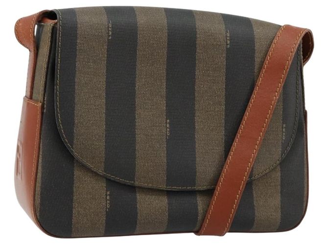 FENDI Pecan Canvas Shoulder Bag PVC Black Brown