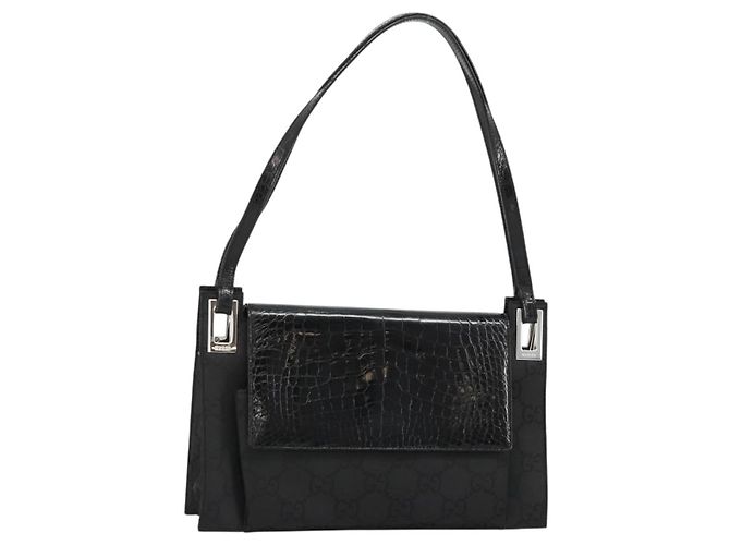 GUCCI Bolso de hombro de piel grabada Negro Plata 001 3158