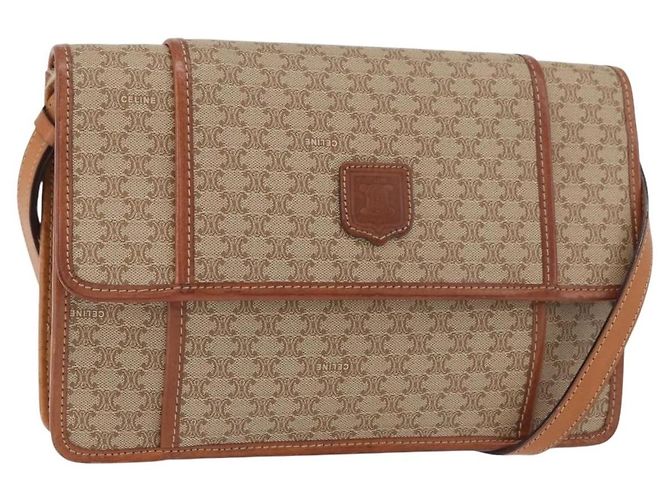 Céline CELINE Macadam Canvas Shoulder Bag PVC Beige Gold