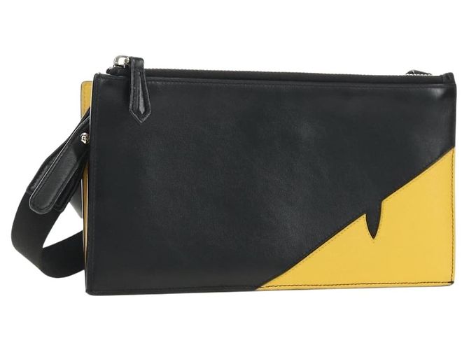 FENDI Bugs Monster Shoulder Bag Leather Black Silver
