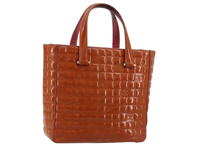 CHANEL Choco Bar Handtasche Lackleder Orange Gold CC