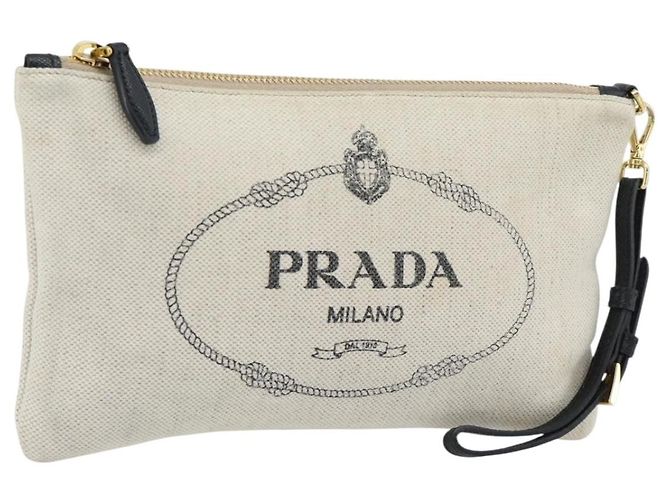 PRADA Canapa Pouch Canvas White Gold 1NH018