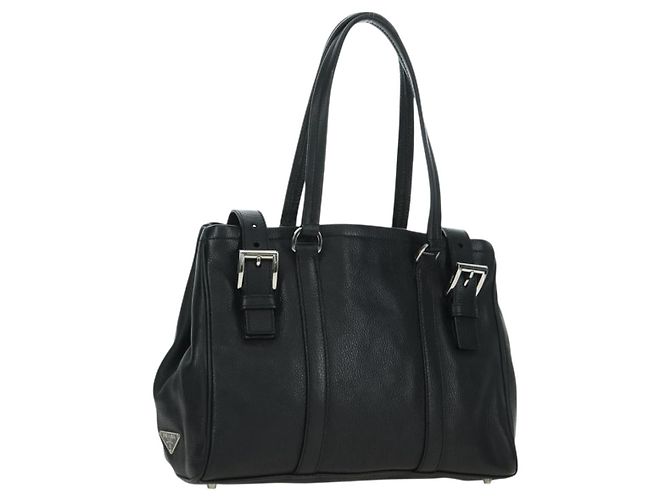 PRADA Tote Bag Leder Schwarz Silber