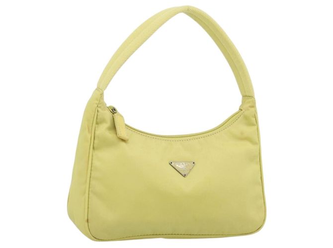 PRADA Hand Pouch Nylon Yellow Silver