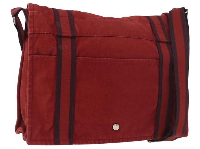 Hermès HERMES Bathas Shoulder Bag Canvas Red Silver