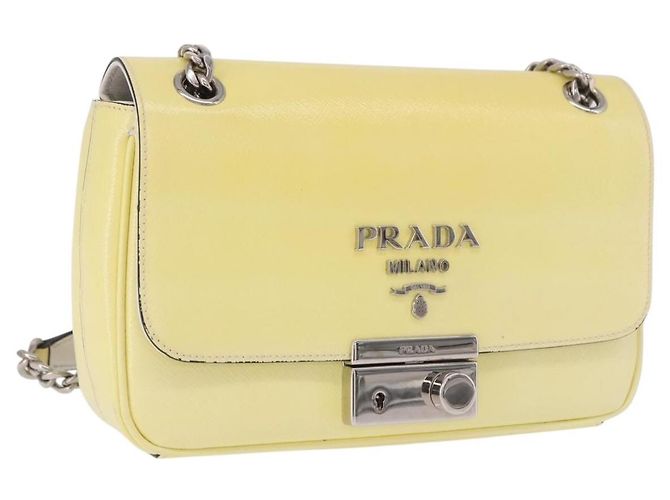 PRADA Chain Shoulder Bag Safiano Leather Yellow Silver
