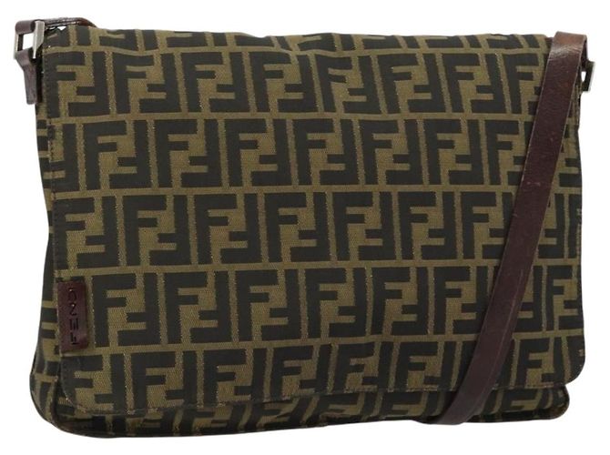 FENDI Zucca Canvas Shoulder Bag Black Brown