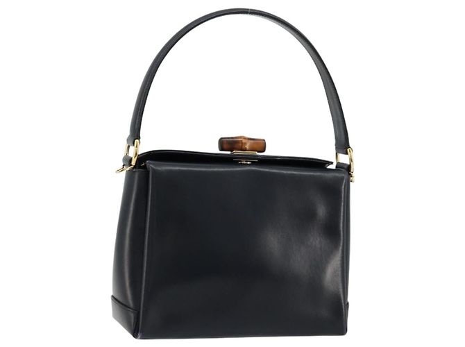 GUCCI Bamboo Handtasche Leder Navy Gold