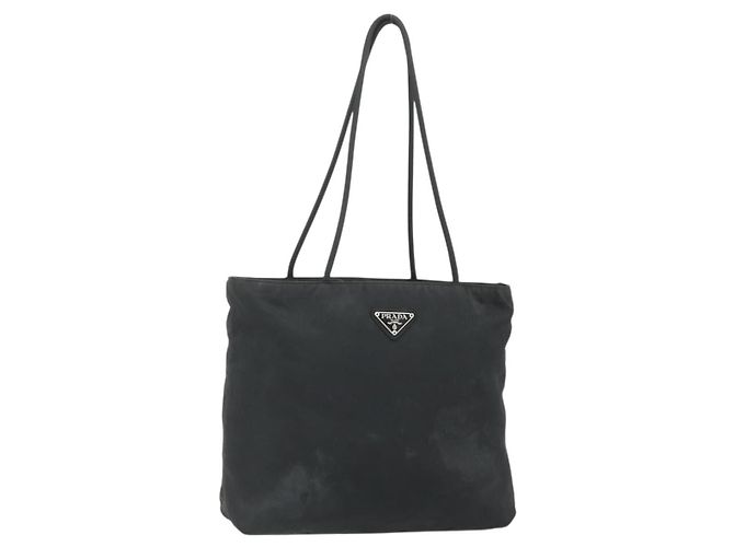 PRADA Tote Bag Nylon Black Silver