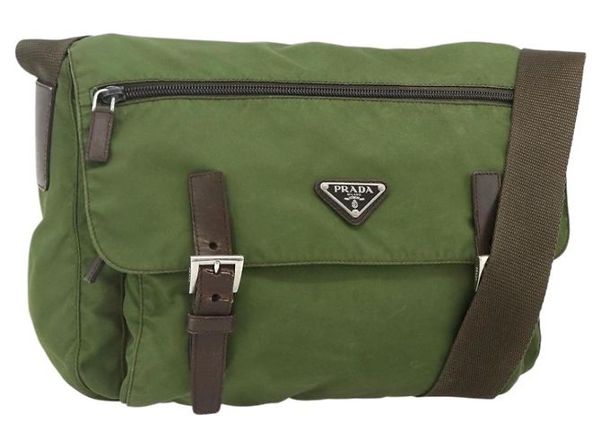 PRADA Shoulder Bag Nylon Khaki Silver