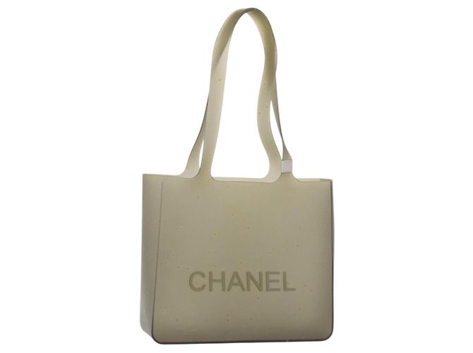 CHANEL Tote Bag Rubber Gray Silver CC