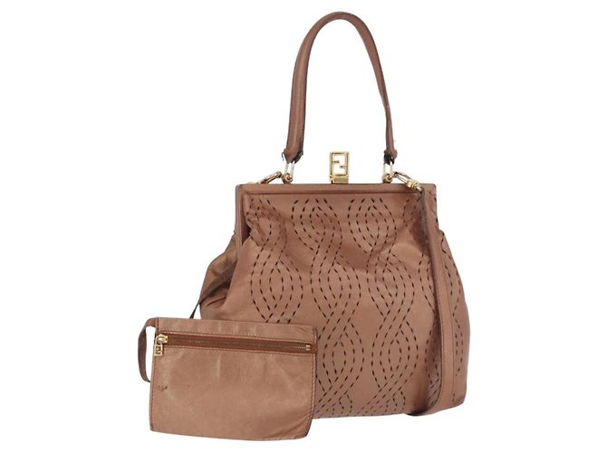 FENDI Shoulder Bag Leather 2way Bronze Gold