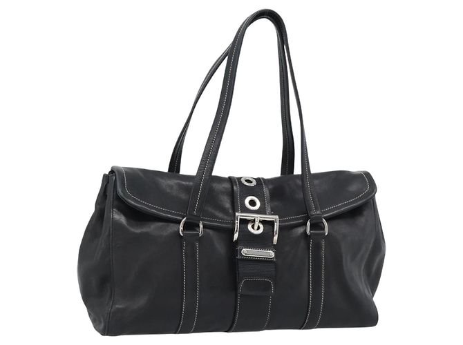 PRADA Tote Bag Leder Schwarz Silber
