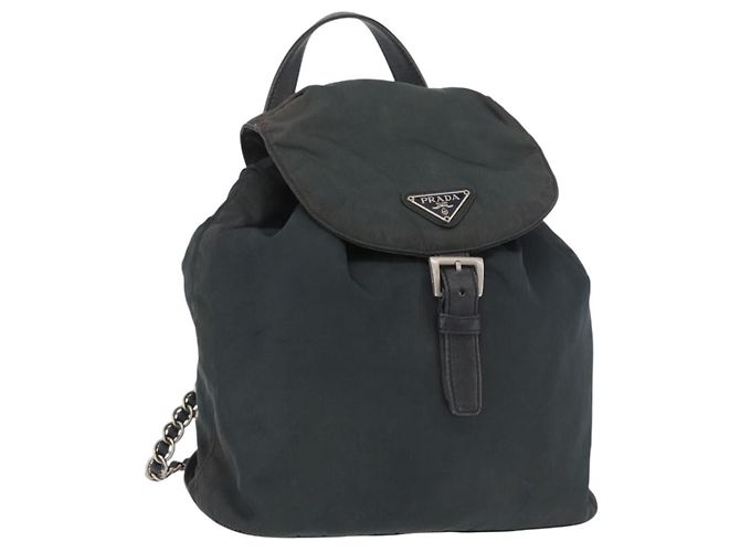 PRADA Chain Shoulder Backpack Nylon Green Silver