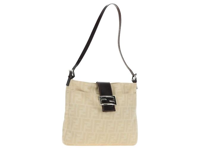 FENDI Zucca Canvas Mamma Baguette Shoulder Bag Ivory Silver