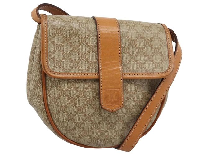 Céline CELINE Bolso de hombro de lona Macadam PVC Beige Dorado