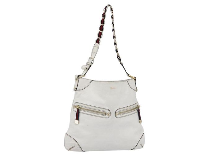 GUCCI Chain Shoulder Bag Leather White Gold 154392