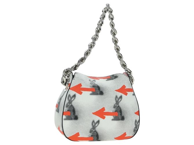PRADA Sports Chain Shoulder Bag Leather White Silver
