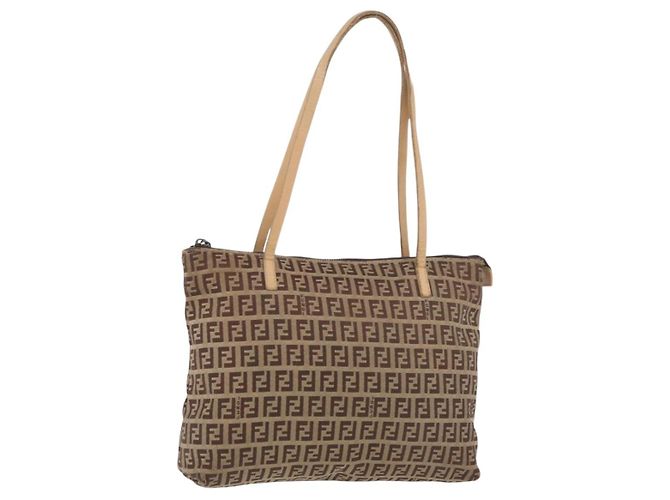 FENDI Zucchino Canvas Hand Bag Beige Silver