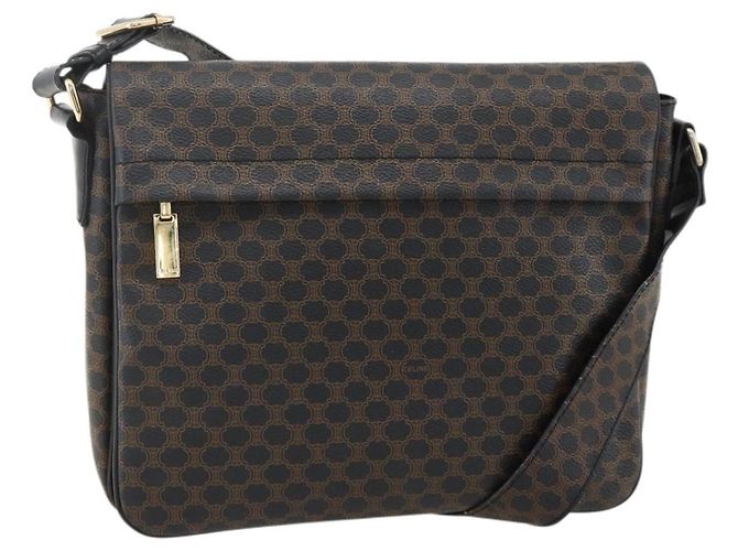 Céline CELINE Macadam Canvas Shoulder Bag PVC Leather Black Gold